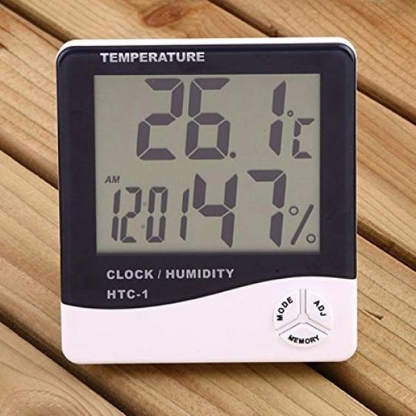 HTC-1 Digital Thermometer Hygrometer Clock Alarm/Alarm Calendar 5 Functions Large Screen Desktop Stand & Wall Mount White Thermometer Hygrometer Digital 